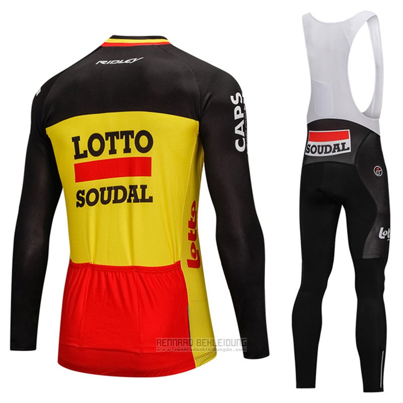 2018 Fahrradbekleidung Lotto Soudal Shwarz und Gelb Trikot Langarm und Tragerhose - zum Schließen ins Bild klicken